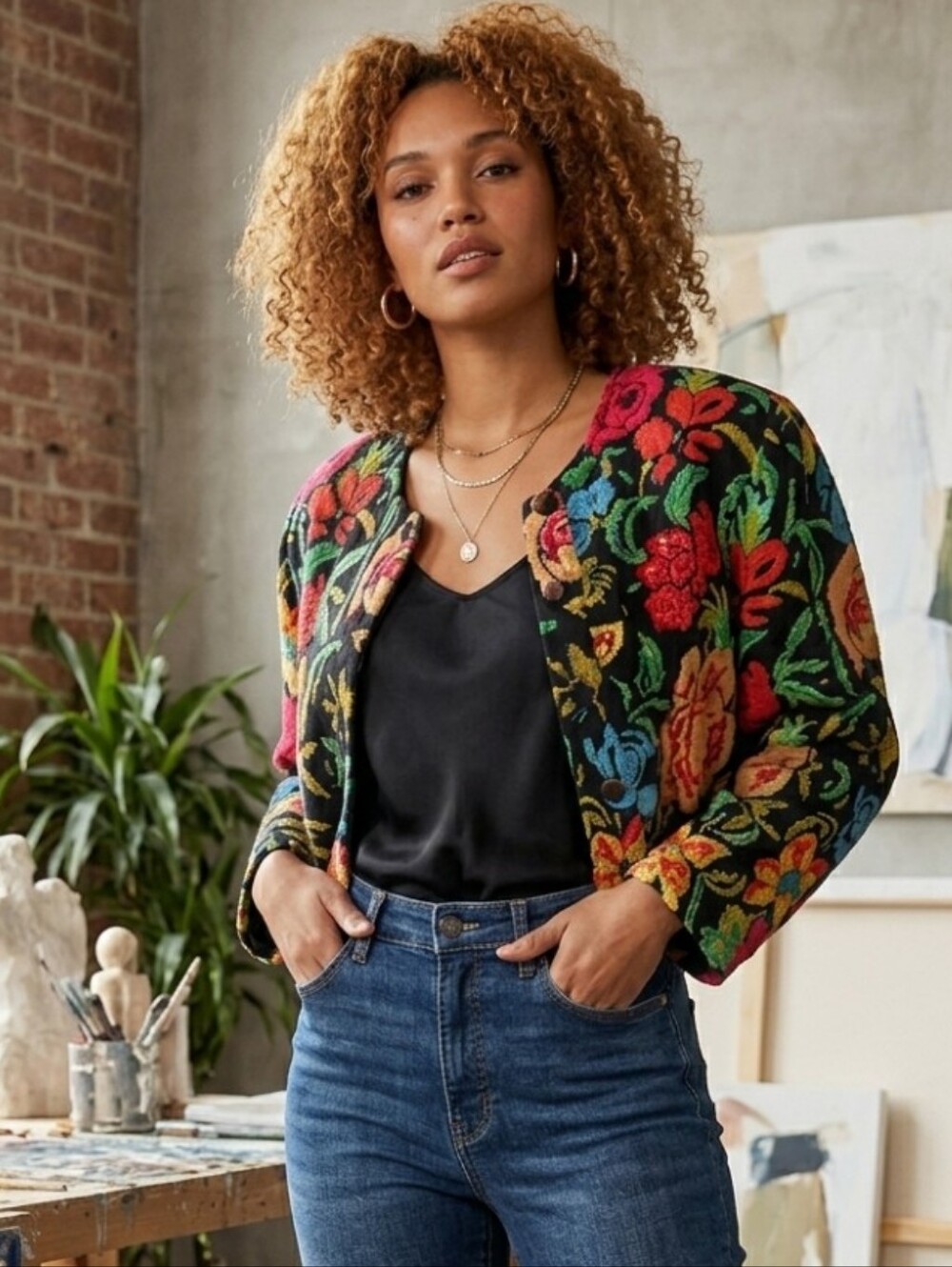 Passports vintage 80 "S  Mao  floral sequin  colorful  jacket